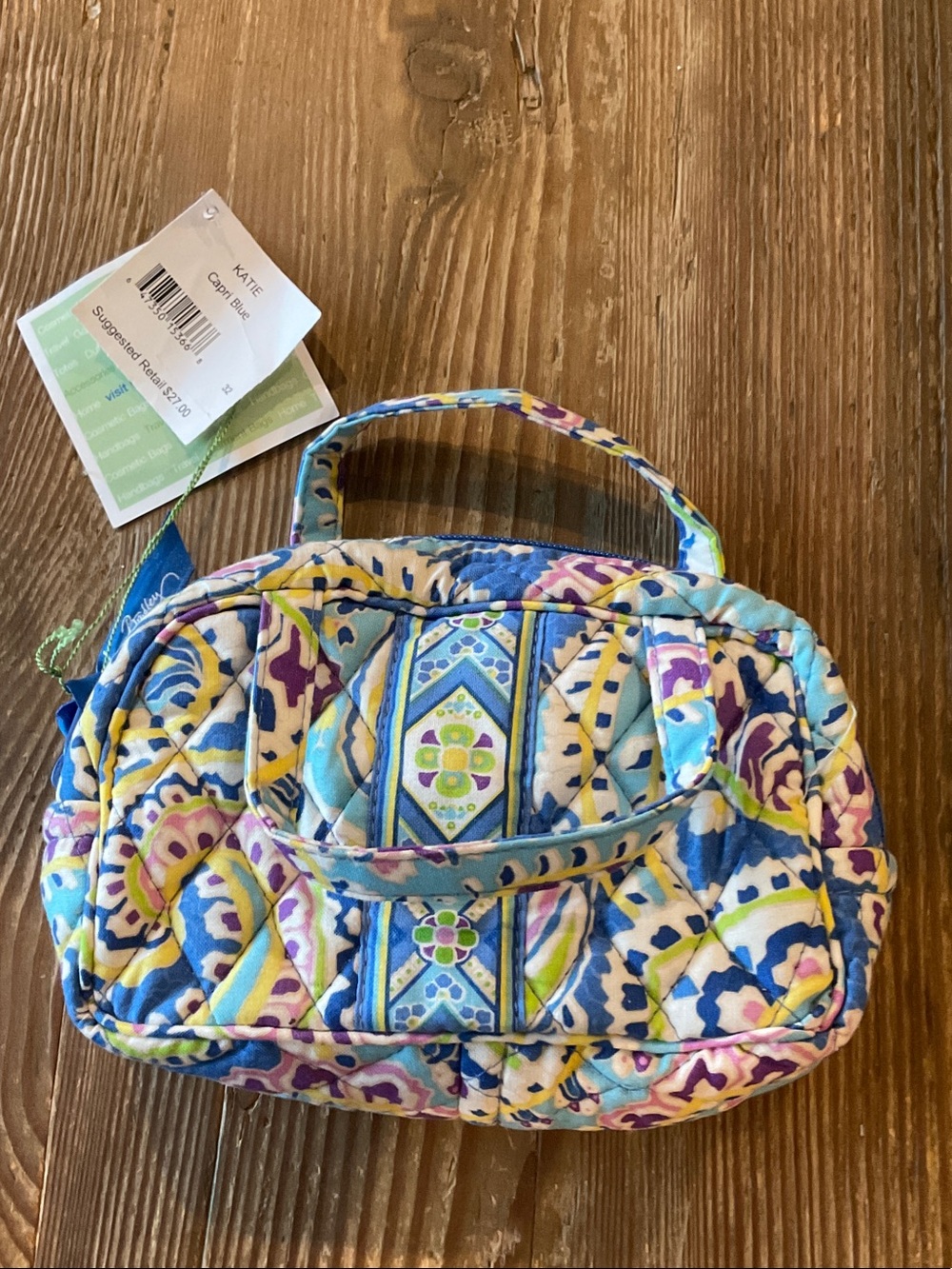Vera Bradley Retired Capri Blue Floral Quilted Katie Bag with Handle